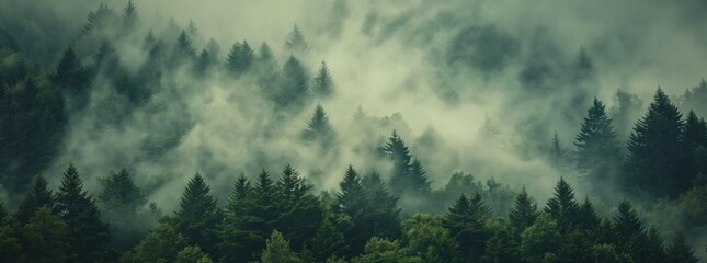 Mystic Fog-Enshrouded Forest Canvas: Textured Organic Landscapes and Serene Mountain Vistas