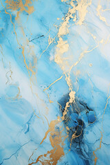 Blue and gold abstract background of marble liquid ink painting on paper. Image of original artwork watercolor alcohol ink paint on high quality paper texture.