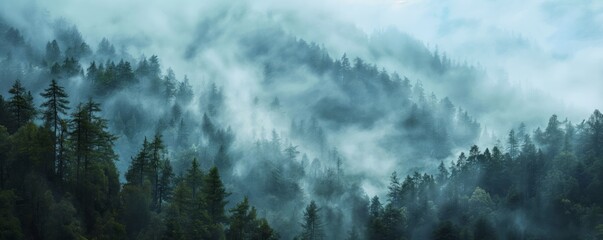 Misty Enchantment: Textured Forest and Mountain Vistas - Atmospheric Landscape Paintings