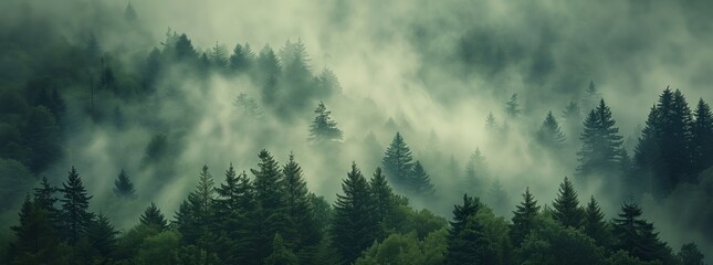 Misty Forest Enigma: Textured Organic Landscapes and Mountain Vistas - obrazy, fototapety, plakaty