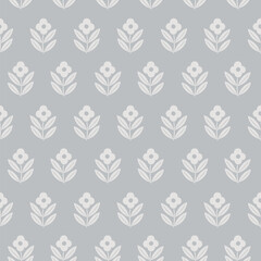 Hand drawn decorative doodle flowers seamless pattern, silhouette scandinavian simple flower texture