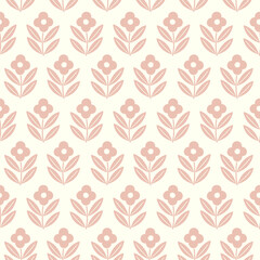 Hand drawn decorative doodle flowers seamless pattern, silhouette scandinavian simple flower texture