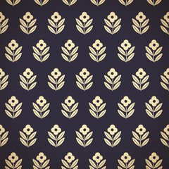 Hand drawn decorative doodle flowers seamless pattern, silhouette scandinavian simple flower texture