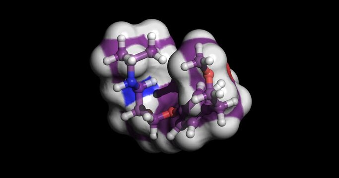 Metoprolol, drug for hypertension, angina, and heart failure treatment, 3D molecule spinning, 4K