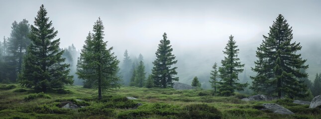 Misty Enchantment: Swiss Realism Pine Forest