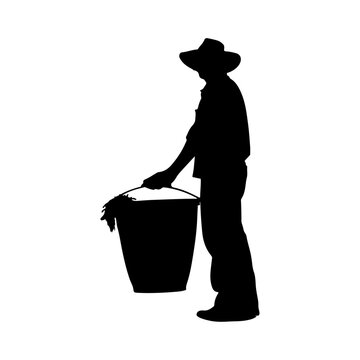 recommend clip art: Silhouette of man gardening gardener isolated on white background man with plants flower care houseplants farmer man with a bucket gardener