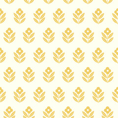 Hand drawn decorative doodle flowers seamless pattern, silhouette scandinavian simple flower texture