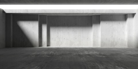 Abstract empty, modern concrete room with recess or niche, ceiling opening and rough floor - industrial interior background template