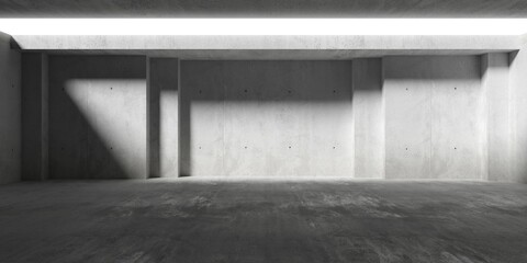 Fototapeta premium Abstract empty, modern concrete room with recess or niche, ceiling opening and rough floor - industrial interior background template