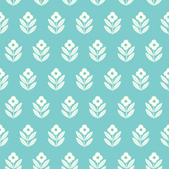 Hand drawn decorative doodle flowers seamless pattern, silhouette scandinavian simple flower texture