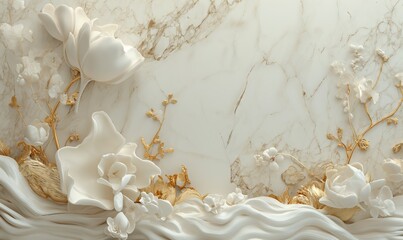 Elegant Ceramic Tiles Pattern Wallpaper in White and Gold