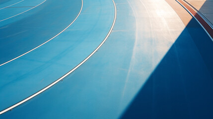 aerial view photography of a a blue running track with the sun reflecting on it created with Generative Ai