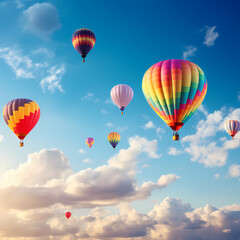 A row of colorful hot air balloons in the sky