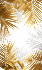 Fototapeta na wymiar Elegant Jungle-Inspired Gold and White Wallpaper Illustration Design