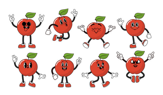 Cartoon Groovy Apple Vibrant Character With A Funky Attitude, Red Funny Fruit Sporting Sunglasses And A Sassy Smile