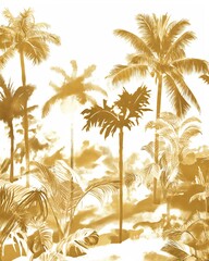 Golden Jungle Illustration: Elegant White and Gold Tropical Wallpaper Design