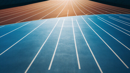 aerial view photography of a a blue running track with the sun reflecting on it created with Generative Ai