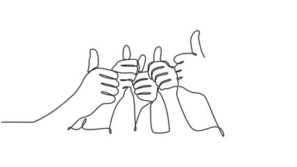 Continuous one line animation. Hand drawn animated motion graphic element of many giving thumbs up .Concept of many people congratulating the winner and giving his thumbs up. 4k videos