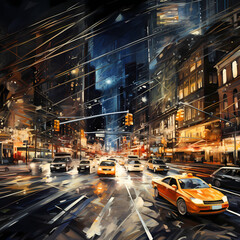 Fototapeta na wymiar A chaotic city intersection with streaks of car lights.