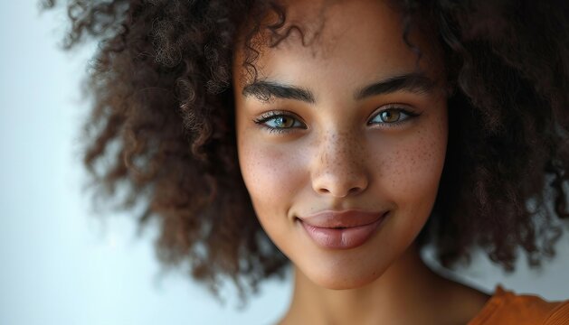 Young african woman wearing casual orange t shirt looking at the camera, African, Woman, Young.