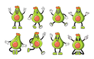 Cartoon Groovy Avocado Lively And Charismatic Character, Radiating Positive Vibes With A Vibrant Green Hue
