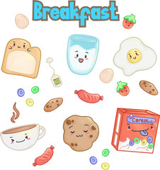 set of breakfast icons with cute condiments