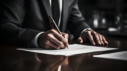 Businessman signing a contract - close-up shot - legal document - - formal agreement - binding document  - obrazy, fototapety, plakaty