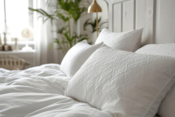 Detalle de almohadas mullidas y sábanas suaves para resaltar la comodidad del descanso adecuado