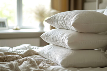 Fototapeta na wymiar Detalle de almohadas mullidas y sábanas suaves para resaltar la comodidad del descanso adecuado