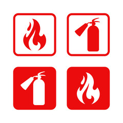 Fire safety sign collection. Fire protection sign vector collection. Fire safety stickers