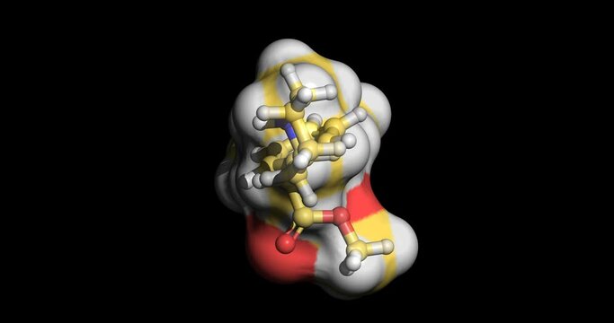 Methylphenidate, ADHD and narcolepsy drug, 3D molecule spinning on Y-axis, 4K