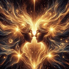 Twin flame couple. Soulmates. The concept of magical, esoteric, tantric, spiritual love. Connection between souls. Illustration for websites and much more. Created using generative ai tools.