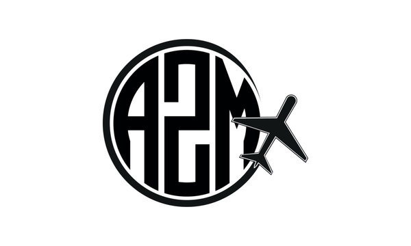 AZM three initial letter circle tour & travel agency logo design vector template. hajj Umrah agency, abstract, wordmark, business, monogram, minimalist, brand, company, flat, tourism agency, tourist