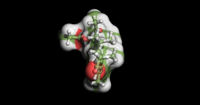 Megestrol acetate, palliative drug for breast cancer, endometrial cancer, and prostate cancer, 3D molecule spinning, 4K 