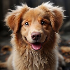 Photo of a fluffy golden retriever puppy. Generative AI