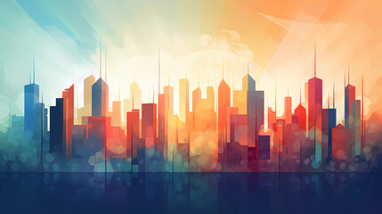 Abstract City Skyline Sunset Pattern