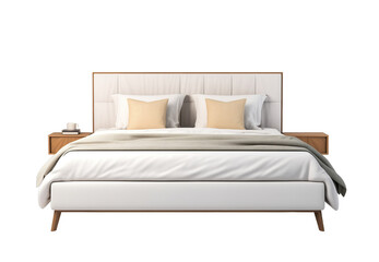 Modern Queen Size Bed isolated on transparent background. PNG file, cut out