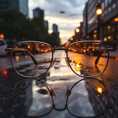 A picture of sunglasses on table in road Generative AI