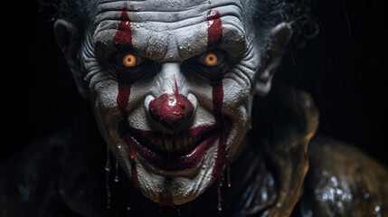 fictional portrait of a scary creepy horror clown

