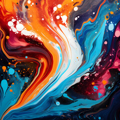 Abstract swirls of paint in bold colors.