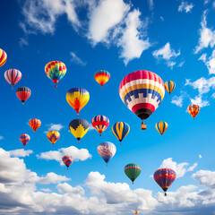 Colorful hot air balloons against a blue sky