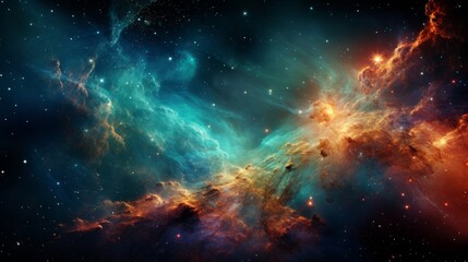 Stunning Cosmic Nebula with Stars and Colorful Clouds - obrazy, fototapety, plakaty
