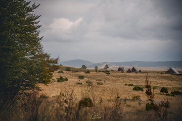 Fototapeta premium Mountain village in Montenegro, Durmitor national park, beautiful autumn landscape
