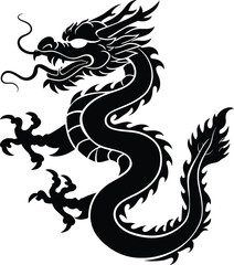 Silhouette asian dragon full body black color only