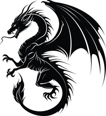 Silhouette dragon full body black color only - obrazy, fototapety, plakaty