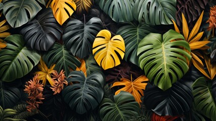 Vibrant Tropical Leaves Pattern, Nature Background Concept