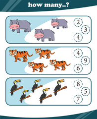 Worksheets for children counting animals vector