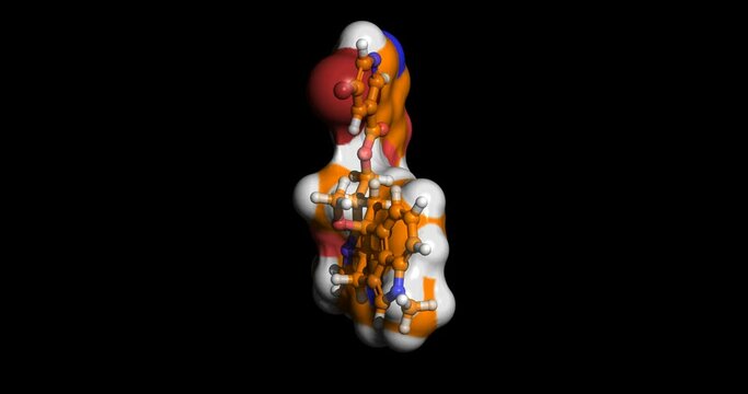 Nicergoline, vasodilator drug for treatment of senile dementia, migraines, transient ischemia, 3D molecule spinning, 4K