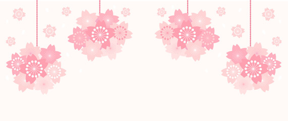 桜の花の背景フレーム　フラワーボールのベクターイラスト