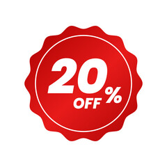 Discounts 20 percent off. Red template on white background. Vector illustration